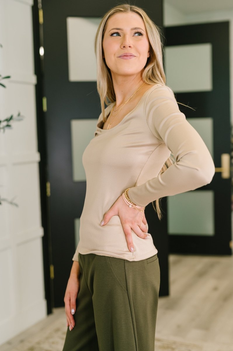 Believe It Basic Long Sleeve Top In Sand