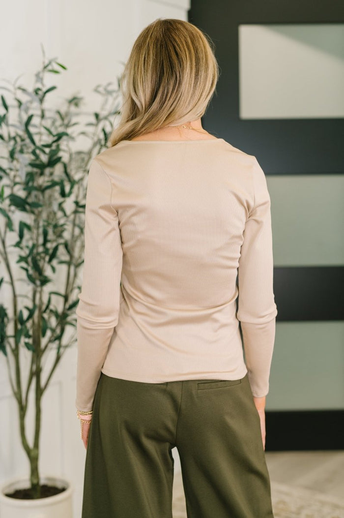Believe It Basic Long Sleeve Top In Sand