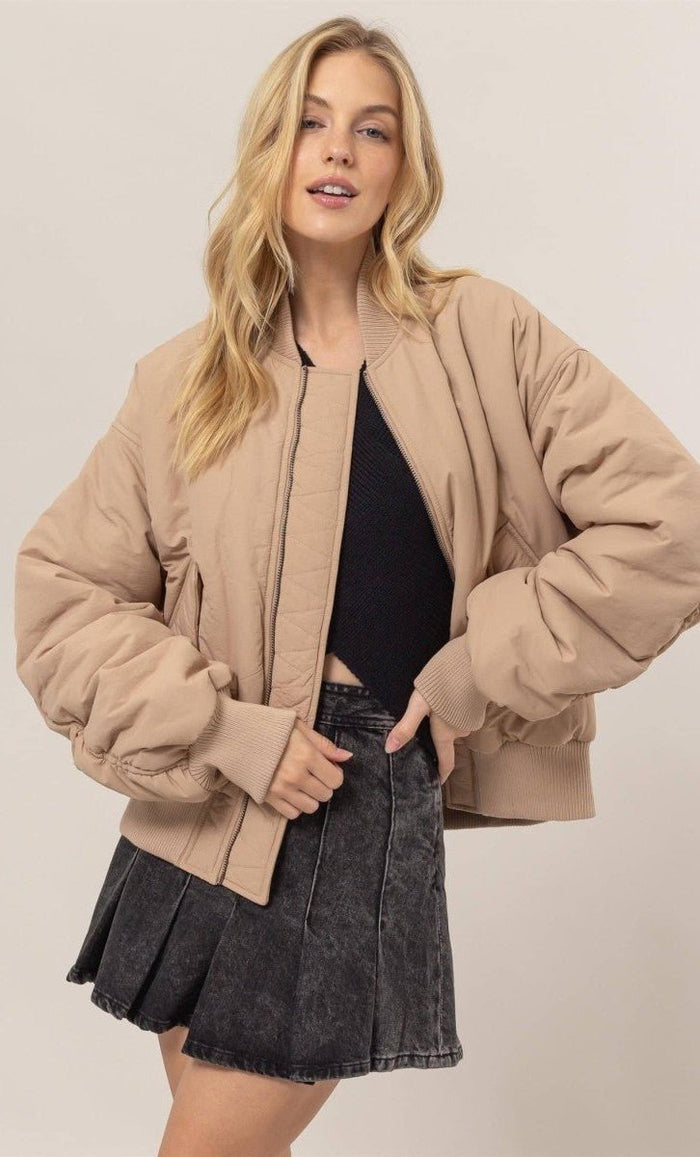 Bella Oversized Bomber Puffer Jacket - Beige