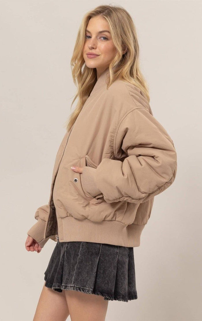 Bella Oversized Bomber Puffer Jacket - Beige