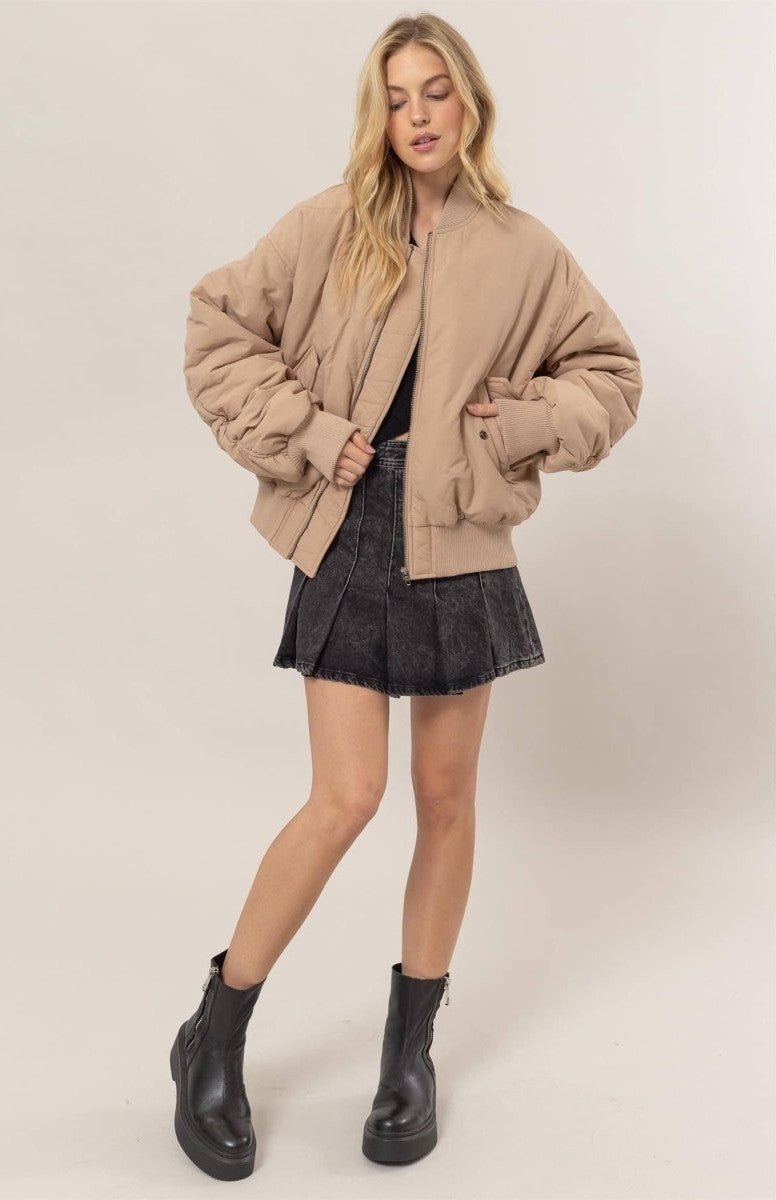 Bella Oversized Bomber Puffer Jacket - Beige
