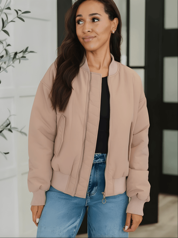 Bella Oversized Bomber Puffer Jacket - Beige