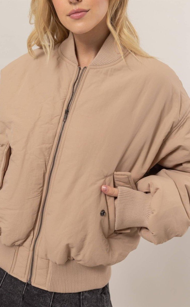 Bella Oversized Bomber Puffer Jacket - Beige