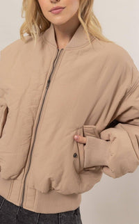 Bella Oversized Bomber Puffer Jacket - Beige