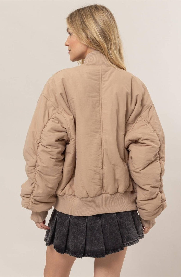 Bella Oversized Bomber Puffer Jacket - Beige