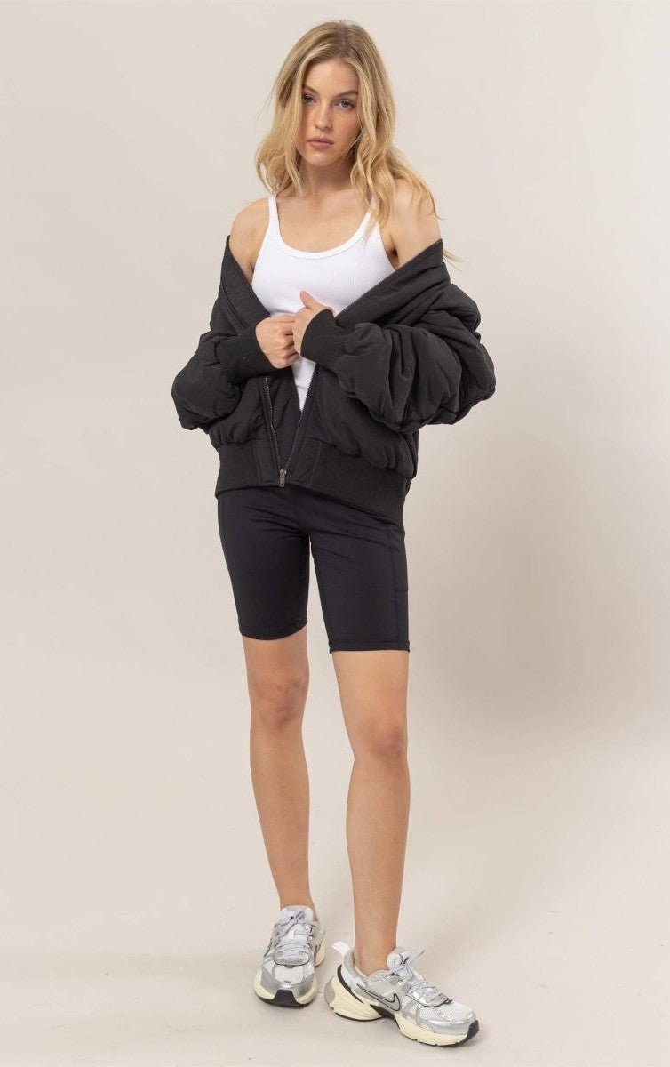 Bella Oversized Bomber Puffer Jacket - Black