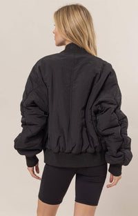 Bella Oversized Bomber Puffer Jacket - Black