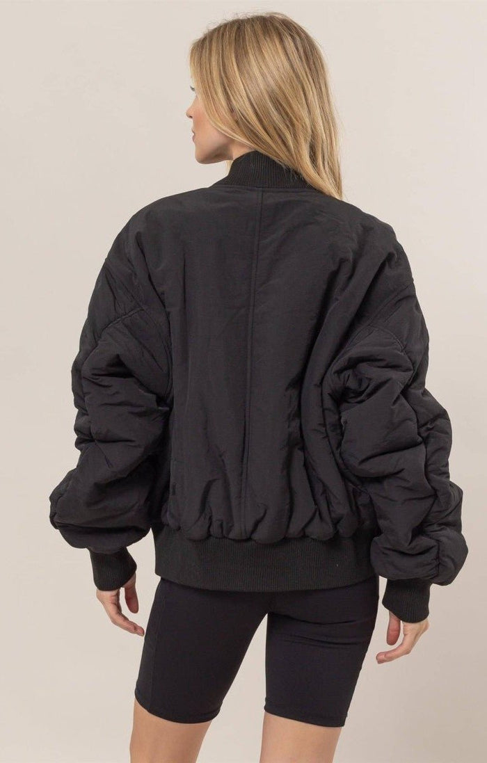 Bella Oversized Bomber Puffer Jacket - Black