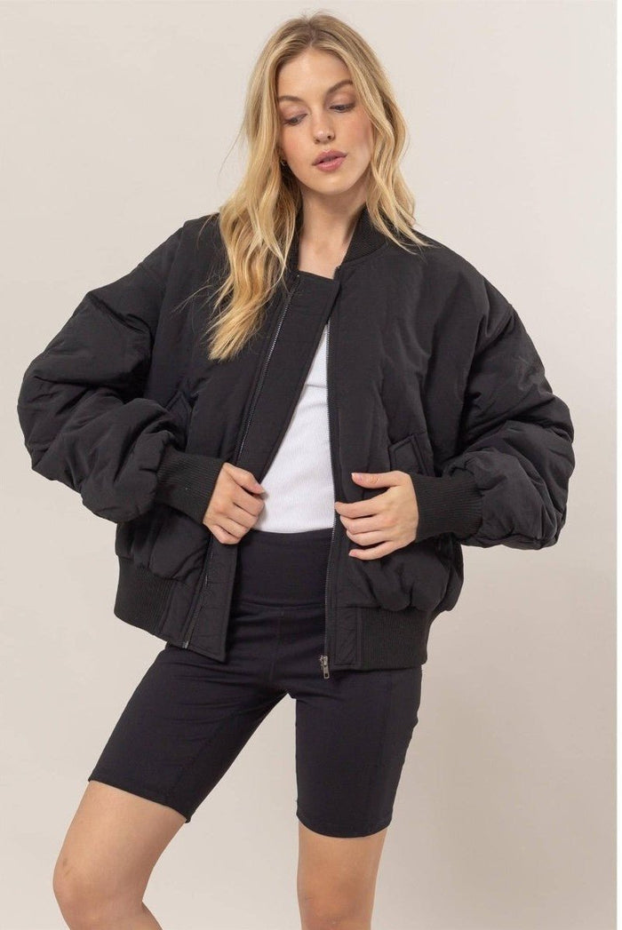 Bella Oversized Bomber Puffer Jacket - Black
