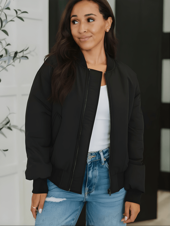 Bella Oversized Bomber Puffer Jacket - Black