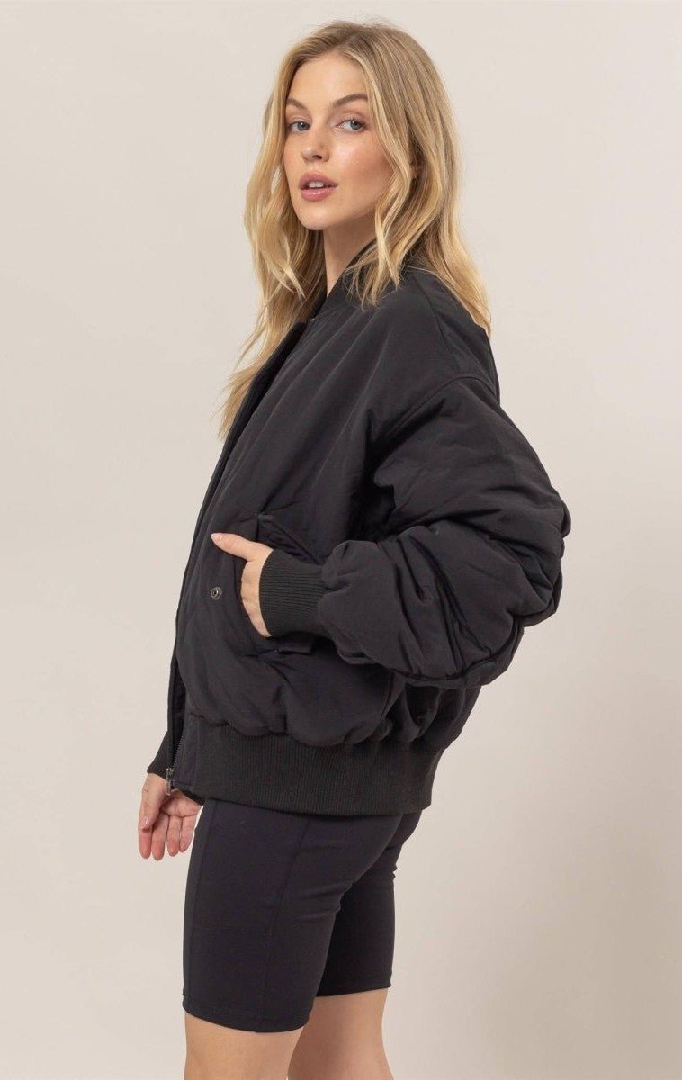 Bella Oversized Bomber Puffer Jacket - Black