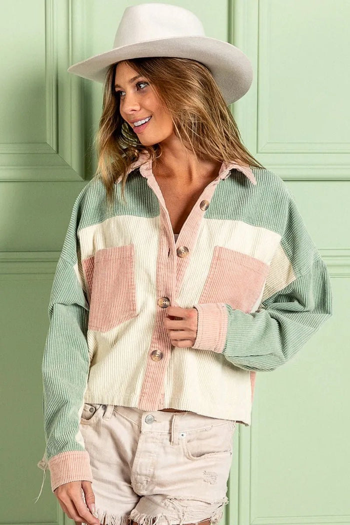 BiBi Color Block Vintage Washed Corduroy Jacket