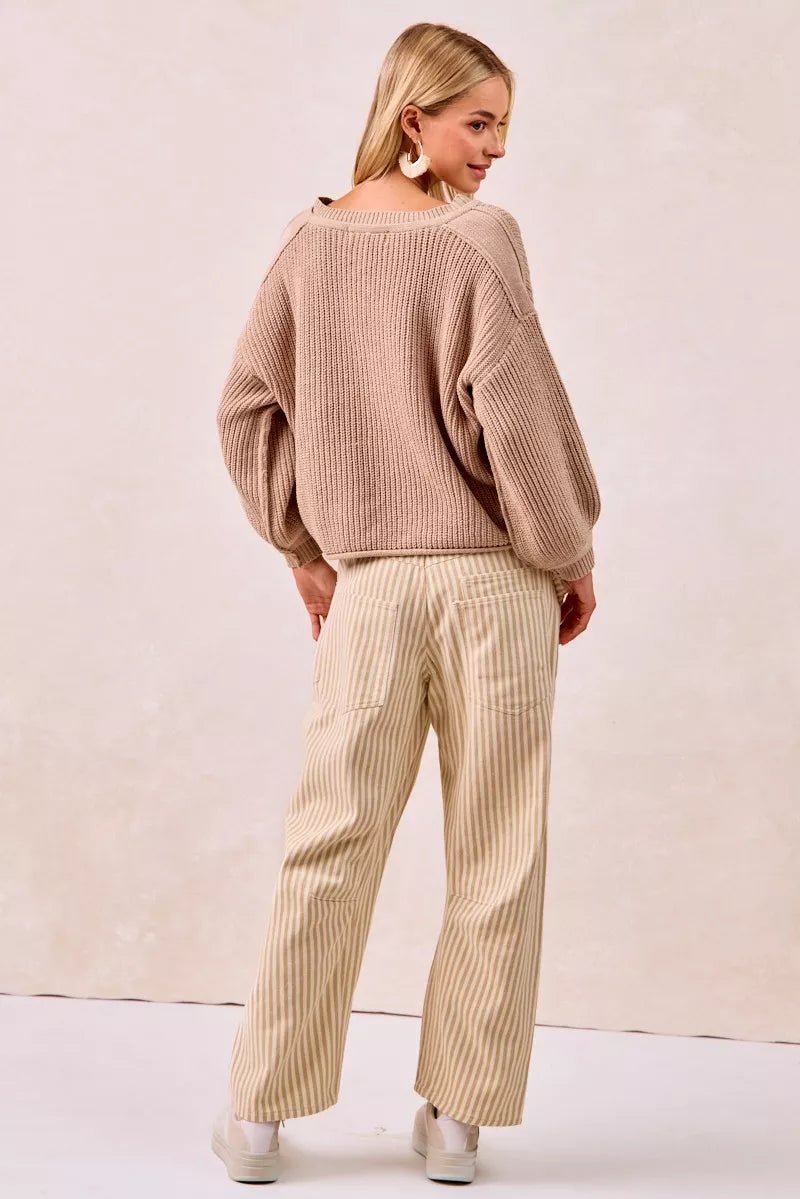BiBi Drawstring Striped Twill Barrel Pants