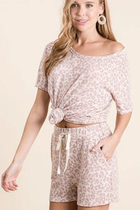 BiBi Leopard Terry Shorts With Drawstring - Minnie's Treasure Boutique