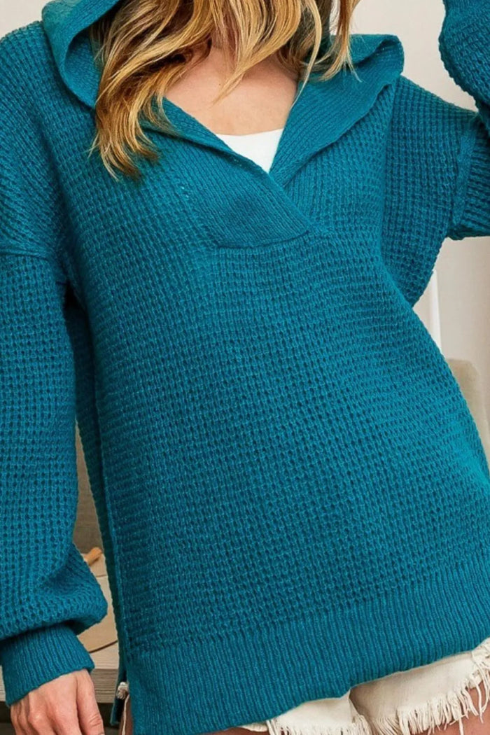 BiBi Raw Edge Detail V - Neck Sweater Hoodie