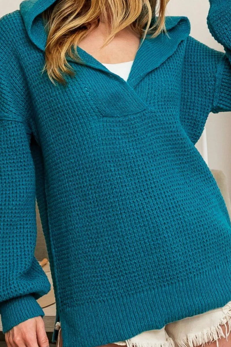 BiBi Raw Edge Detail V - Neck Sweater Hoodie