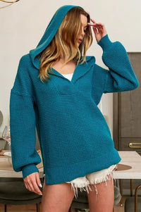 BiBi Raw Edge Detail V - Neck Sweater Hoodie