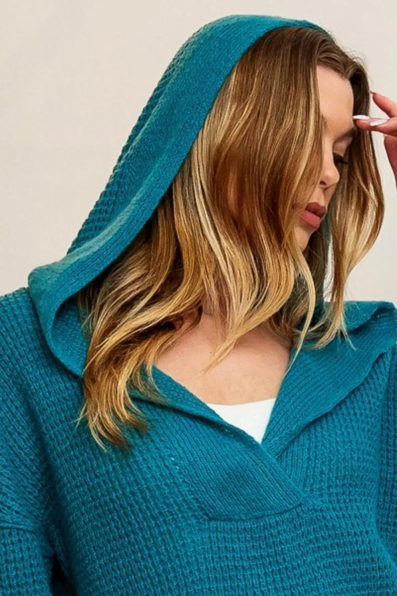 BiBi Raw Edge Detail V - Neck Sweater Hoodie