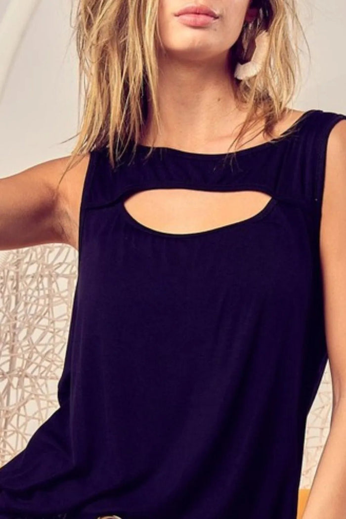 BiBi Rayon Span Knit With Cut Out Front Sleeveless Top - Minnie's Treasure Boutique