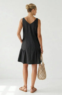 Black Button Detail Ruffle Mini Dress