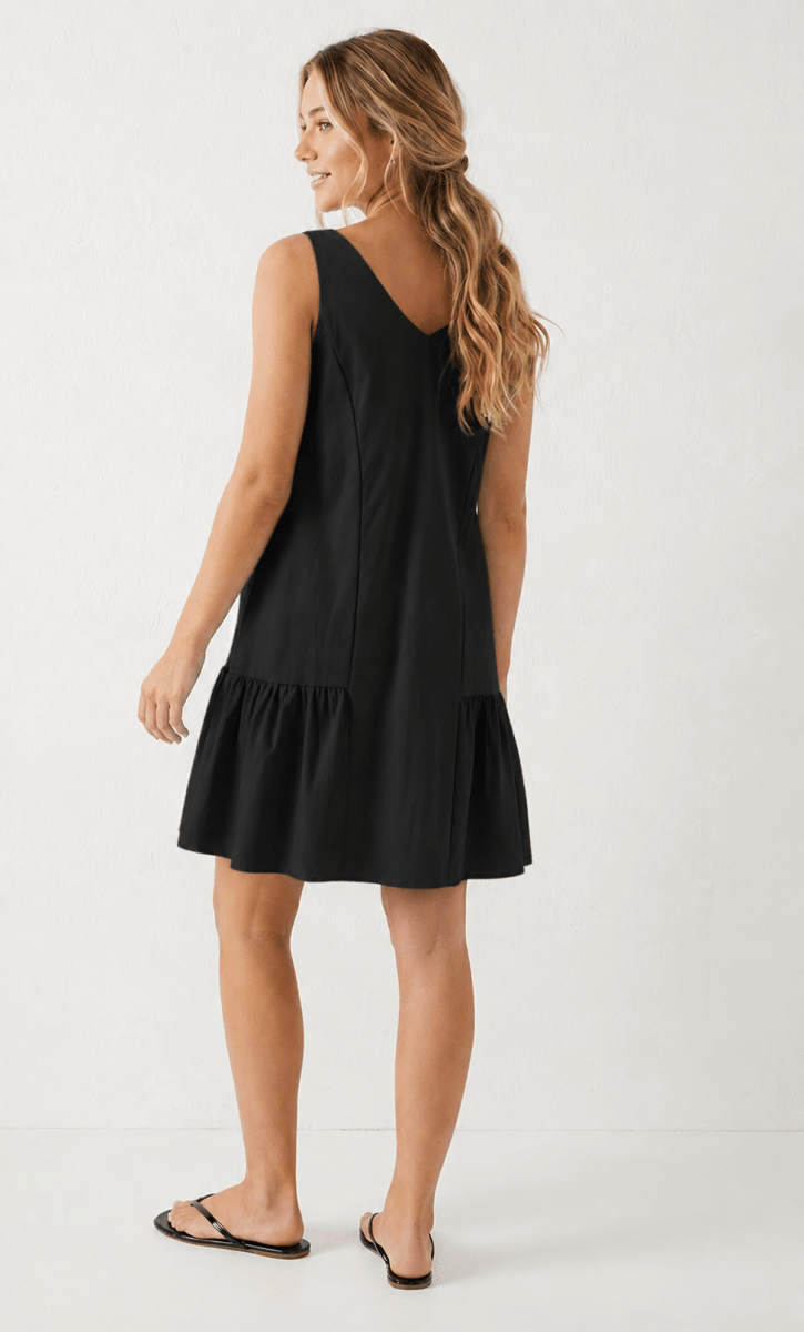 Black Button Detail Ruffle Mini Dress