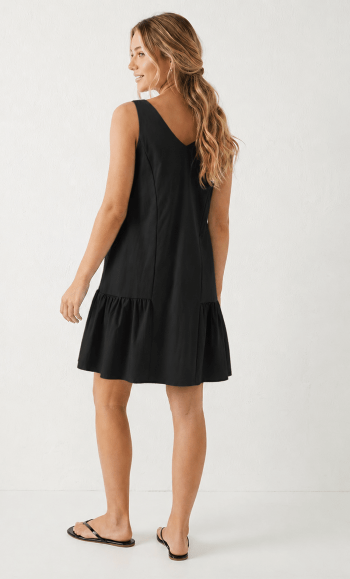 Black Button Detail Ruffle Mini Dress