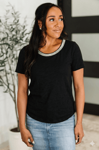 Bling It Black Studded Neck Detail Top