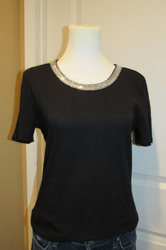 Bling It Black Studded Neck Detail Top