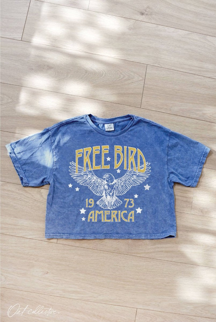 Blue Free Bird Mineral Wash Tee