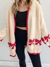 Bow Pattern Textured Open Front Cardigan