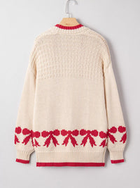 Bow Pattern Textured Open Front Cardigan