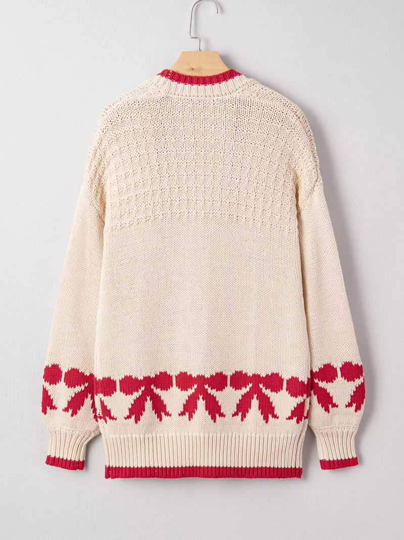 Bow Pattern Textured Open Front Cardigan