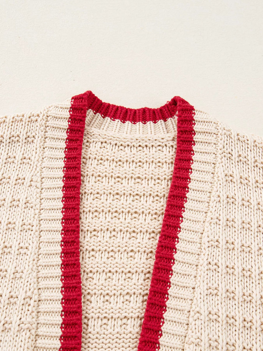 Bow Pattern Textured Open Front Cardigan