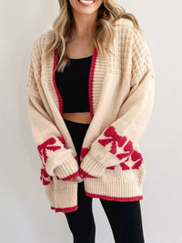 Bow Pattern Textured Open Front Cardigan