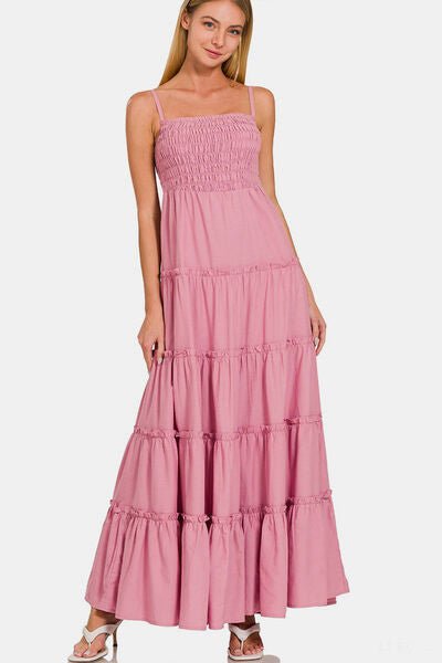 Breezy Woven Smocked Tiered Maxi Dress