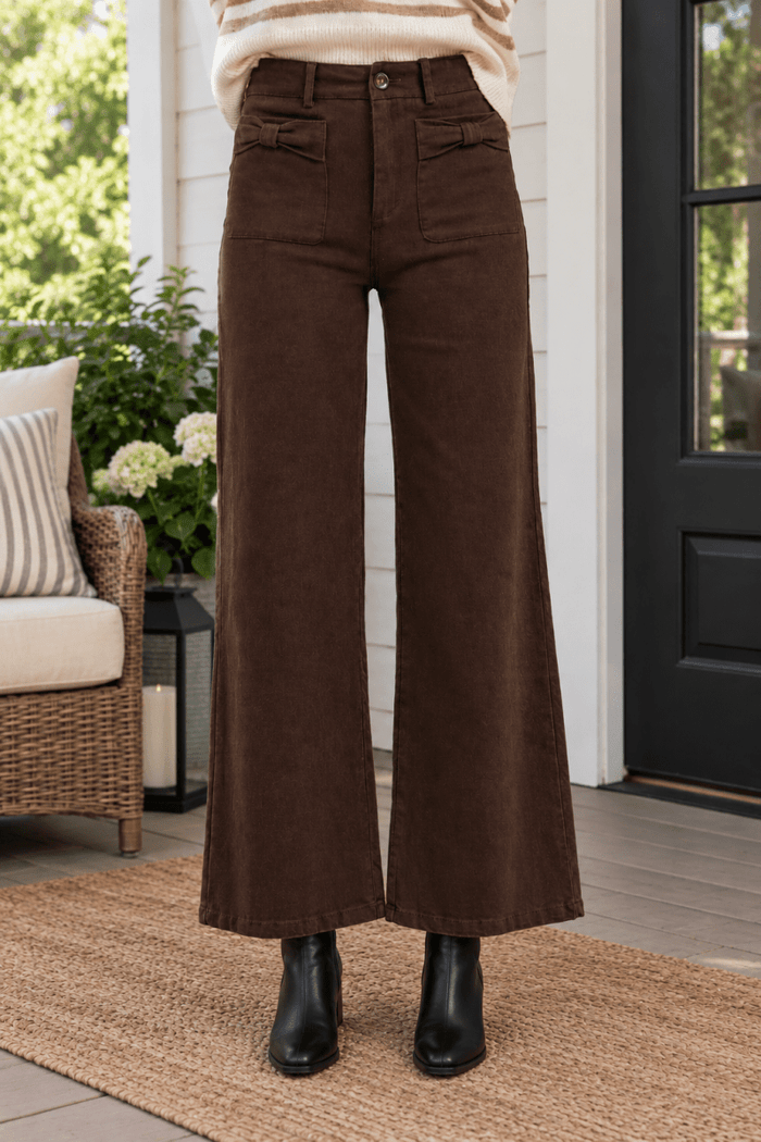 Brown Bow Patch Pocket Pants