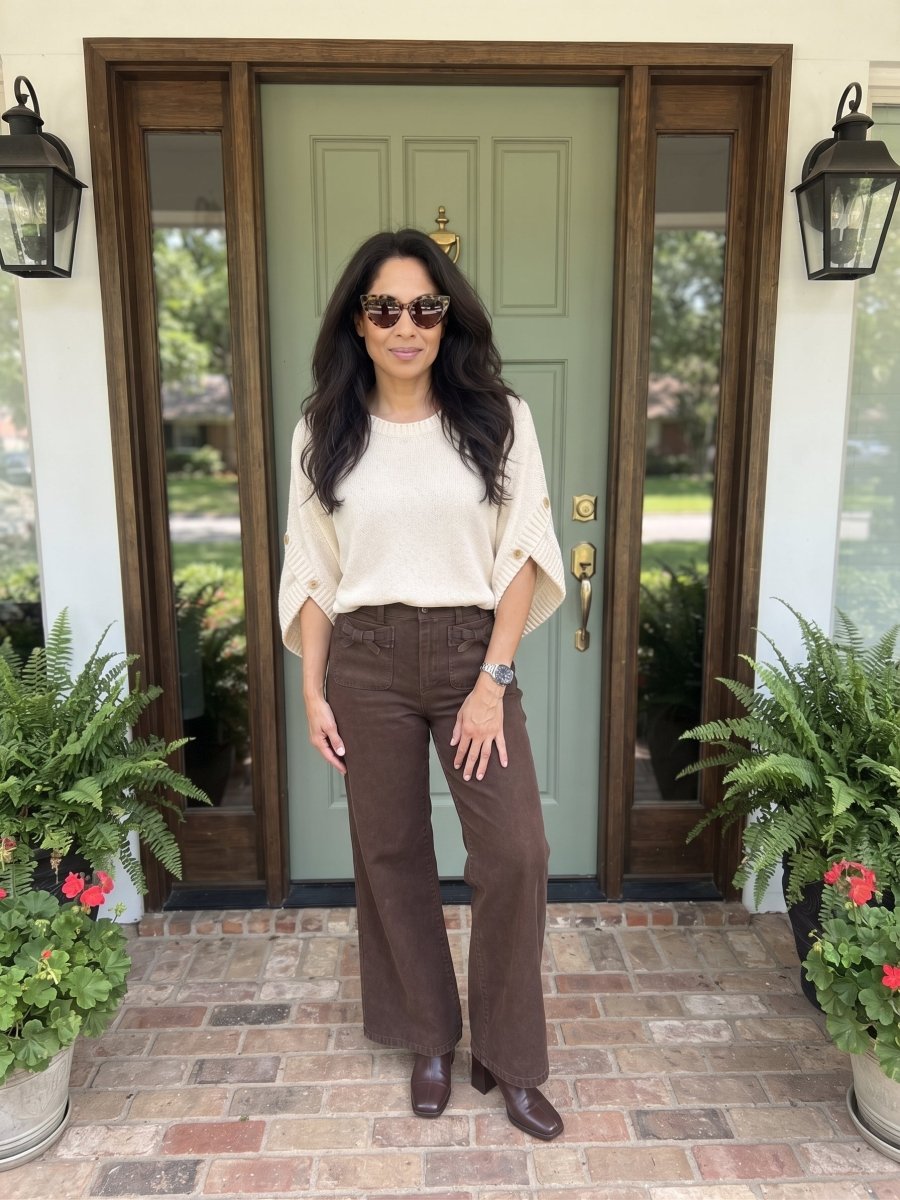 Brown Bow Patch Pocket Pants