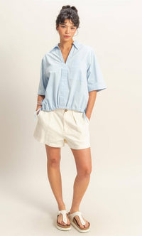 Bubble Hem Relaxed Fit Shirt In Ice Blue - Minnie's Treasure Boutique