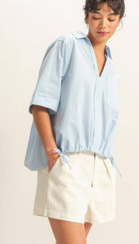 Bubble Hem Relaxed Fit Shirt In Ice Blue - Minnie's Treasure Boutique