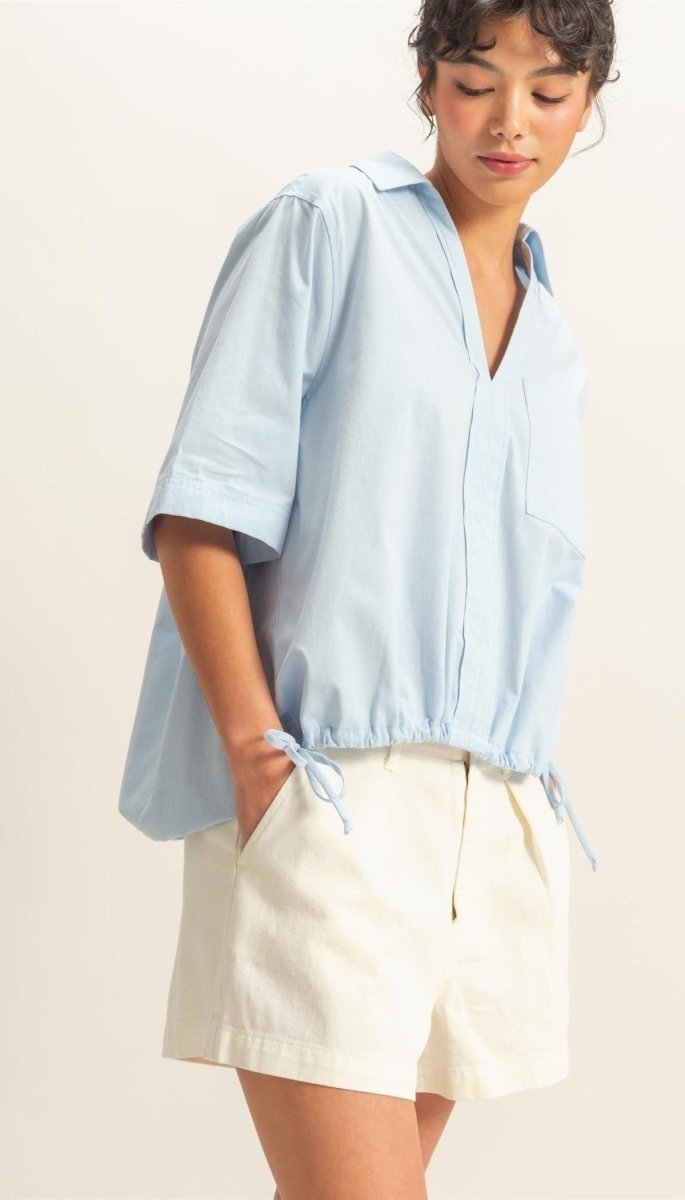Bubble Hem Relaxed Fit Shirt In Ice Blue - Minnie's Treasure Boutique