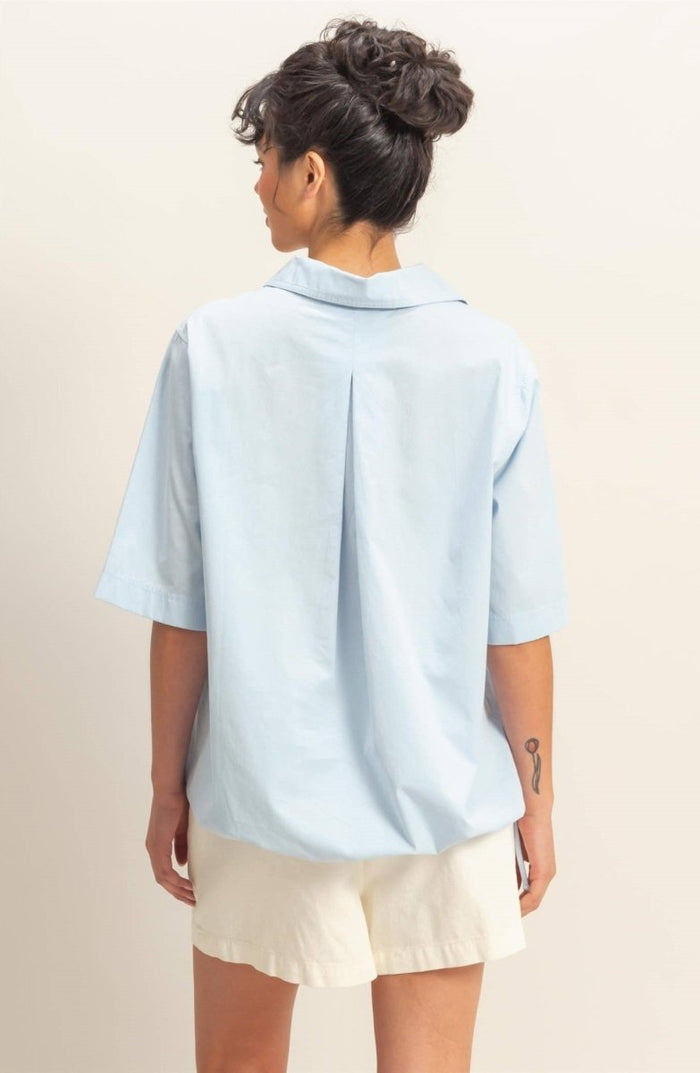 Bubble Hem Relaxed Fit Shirt In Ice Blue - Minnie's Treasure Boutique