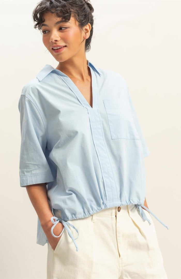 Bubble Hem Relaxed Fit Shirt In Ice Blue - Minnie's Treasure Boutique