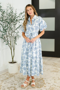 Budding Romance Collared Button - Down Dress