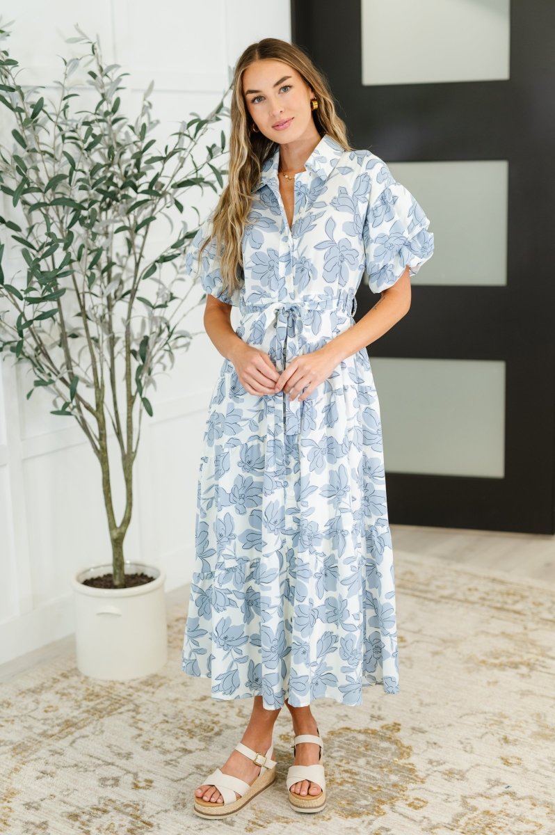 Budding Romance Collared Button - Down Dress