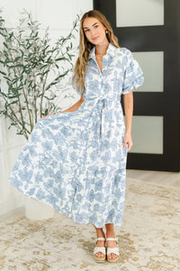 Budding Romance Collared Button - Down Dress
