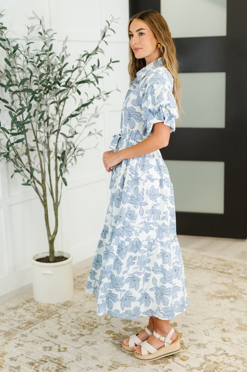 Budding Romance Collared Button - Down Dress