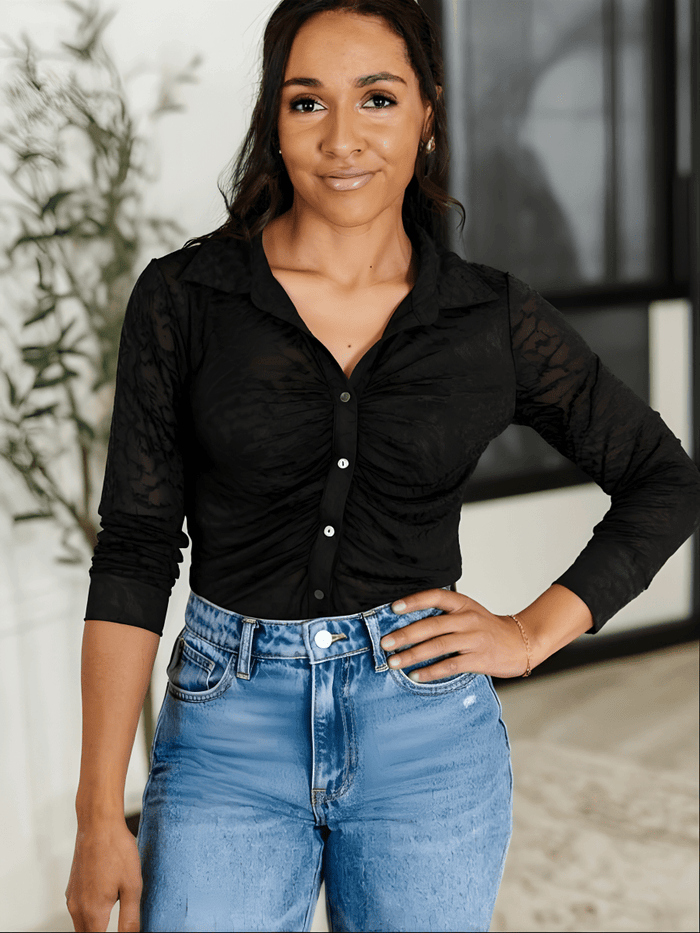 Burn - Out Velvet Gathered Fitted Top