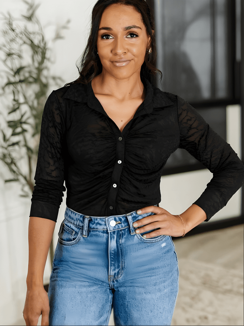 Burn - Out Velvet Gathered Fitted Top