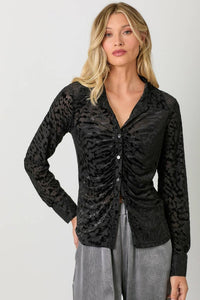 Burn - Out Velvet Gathered Fitted Top