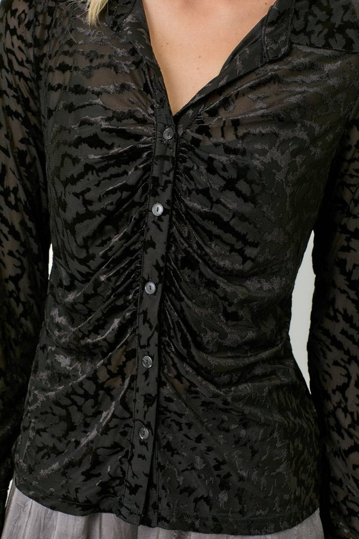 Burn - Out Velvet Gathered Fitted Top - Minnie's Treasure Boutique